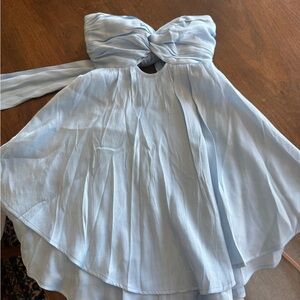 Cotton Candy Light Blue Strapless Twist-Front Dress